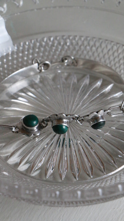 MARRAKESH EDIT - Vintage Sterling Silver Malachite Cabochon Bracelet