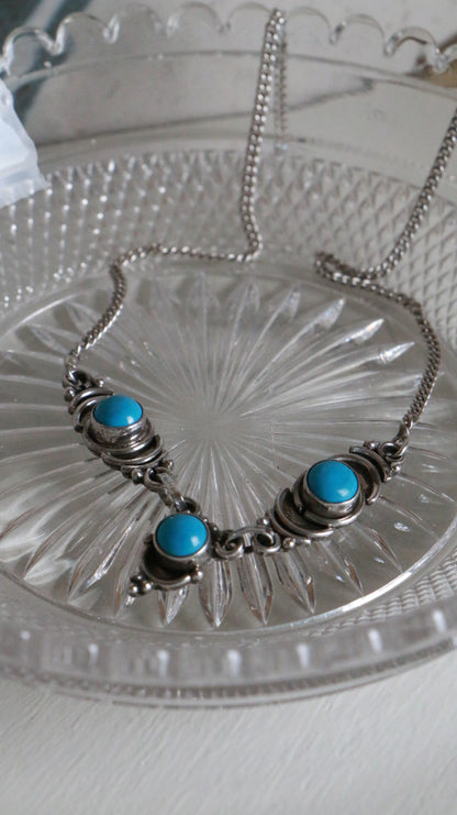 MARRAKESH EDIT - Vintage Sterling Silver Necklace with Turquoise Cabochons