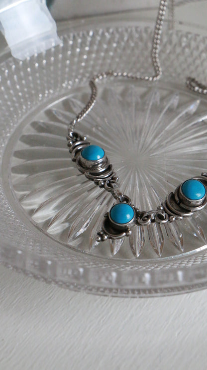 MARRAKESH EDIT - Vintage Sterling Silver Necklace with Turquoise Cabochons