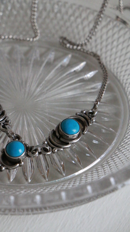 MARRAKESH EDIT - Vintage Sterling Silver Necklace with Turquoise Cabochons