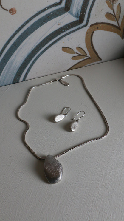 Vintage John Rocha Brushed Sterling Silver Pendant & Earring Set